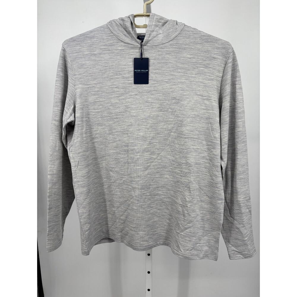 Peter Millar Crown Crafted Men Light Grey Excursionist Flex Heathered Hoodie XL